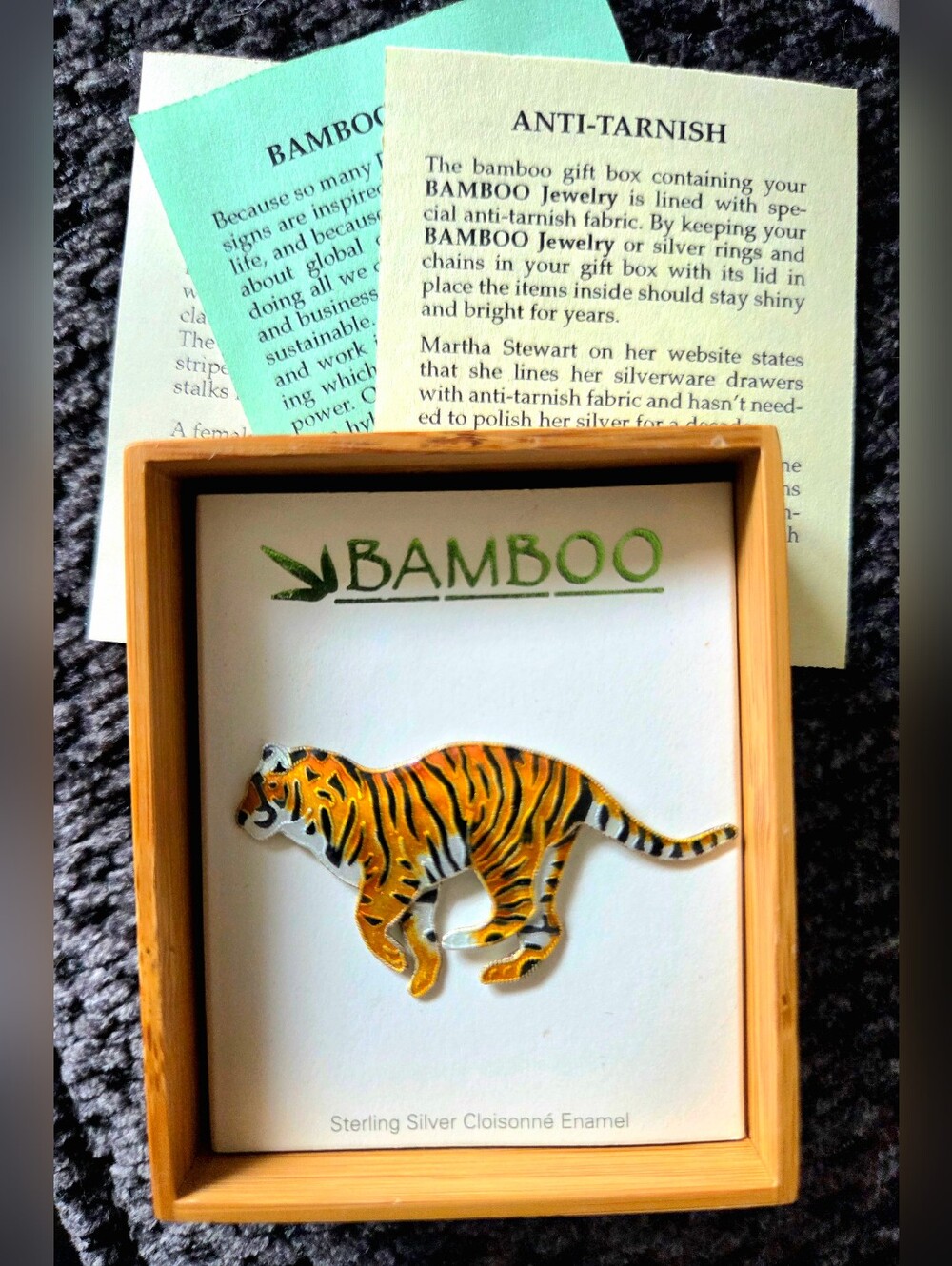 Bamboo Jewelry Sterling Silver Enamel Cloisonne Tiger Brooch